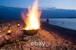 Bol de feu indien recyclé de 80 cm avec support bas et grill / Foyer Kadai fait à la main