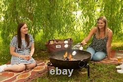 Bol de feu indien recyclé de 80 cm avec support bas et grill / Foyer Kadai fait à la main