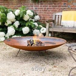 Brasero de jardin en acier Corten avec bol d'eau de 120cm pour chauffer la terrasse ou le jardin