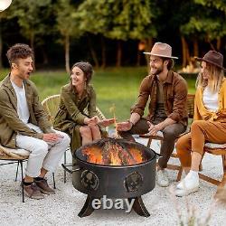 Brasero de jardin extérieur Outsunny avec couvercle d'écran et poker pour patio arrière-cour