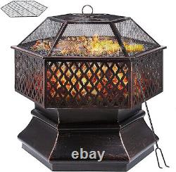 Braséro de jardin hexagonal pour feu en plein air, poêle de jardin, chauffage de patio, grille de barbecue, foyer de jardin.