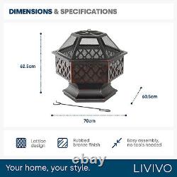 Braséro de jardin hexagonal pour feu en plein air, poêle de jardin, chauffage de patio, grille de barbecue, foyer de jardin.