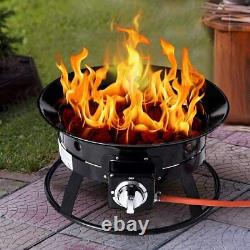 Brasier de feu à gaz extérieur KAV portable avec tuyau, roches de lave et base