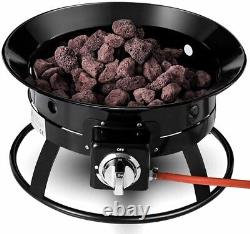 Brasier de feu à gaz extérieur KAV portable avec tuyau, roches de lave et base