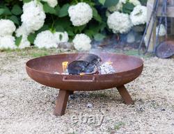 Brûleur de journal de jardin en acier Corten pour terrasse extérieure avec chauffage de patio, 60 cm de diamètre avec pieds ronds