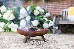 Brûleur de journal de jardin en acier Corten pour terrasse extérieure avec chauffage de patio, 60 cm de diamètre avec pieds ronds