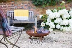 Brûleur de journal de jardin en acier Corten pour terrasse extérieure avec chauffage de patio, 60 cm de diamètre avec pieds ronds