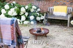 Brûleur de journal de jardin en acier Corten pour terrasse extérieure avec chauffage de patio, 60 cm de diamètre avec pieds ronds