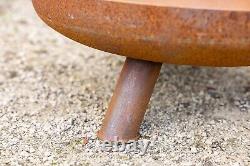 Brûleur de journal de jardin en acier Corten pour terrasse extérieure avec chauffage de patio, 60 cm de diamètre avec pieds ronds