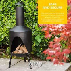 Chauffage de terrasse au gaz, barbecue de jardin, brasero extérieur en acier noir avec support à bûches