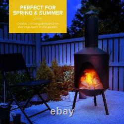 Chauffage de terrasse au gaz, barbecue de jardin, brasero extérieur en acier noir avec support à bûches