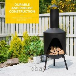 Chauffage de terrasse au gaz, barbecue de jardin, brasero extérieur en acier noir avec support à bûches