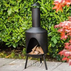 Chauffage de terrasse au gaz, barbecue de jardin, brasero extérieur en acier noir avec support à bûches