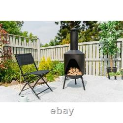 Chauffage de terrasse au gaz, barbecue de jardin, brasero extérieur en acier noir avec support à bûches