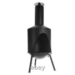 Chauffage de terrasse au gaz, barbecue de jardin, brasero extérieur en acier noir avec support à bûches