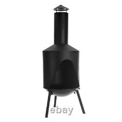 Chauffage de terrasse au gaz, barbecue de jardin, brasero extérieur en acier noir avec support à bûches