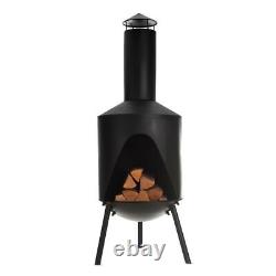 Chauffage de terrasse au gaz, barbecue de jardin, brasero extérieur en acier noir avec support à bûches