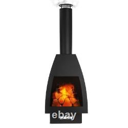 Cheminée Brasero Chauffage de terrasse Barbecue de jardin Extérieur en acier noir Rangement de bûches