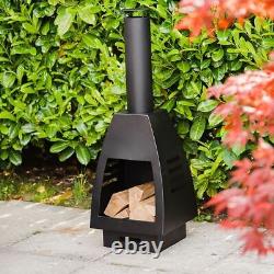 Cheminée Brasero Chauffage de terrasse Barbecue de jardin Extérieur en acier noir Rangement de bûches