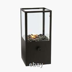 Dôme en verre pour fosse à feu en métal noir pour jardin rectangulaire, table à gaz pour poêle de jardin