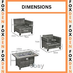 Ensemble de meubles de canapé en rotin gris pour jardin avec table de feu au gaz et coussins à l'extérieur