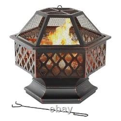 Foyer de feu avec grille de barbecue Hexagonal Poêle à bois extérieur Brasero Chauffage