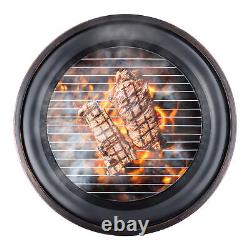 Foyer extérieur 2 en 1 pour barbecue et braséro de jardin, poêle de terrasse, grille chauffante au bois