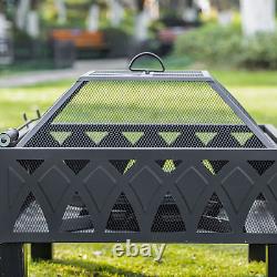 Foyer extérieur avec écran et pique, brûleur à bois de jardin, noir.