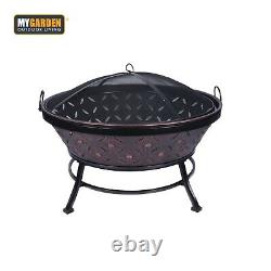 Grand brasero extérieur en cuivre antique de forme ronde pour patio et jardin