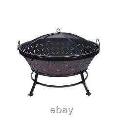 Grand brasero extérieur en cuivre antique de forme ronde pour patio et jardin