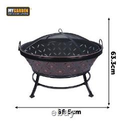 Grand brasero extérieur en cuivre antique de forme ronde pour patio et jardin