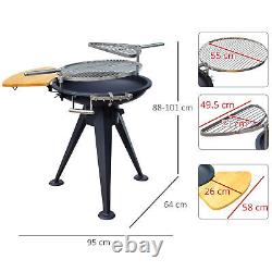 Outsunny Round Fire Pit BBQ Grill à Charbon de Bois pour Barbecue de Fête en Camping