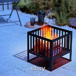 Panier de feu carré BBQ Grill Chauffage extérieur de jardin Foyer Brasero Patio Extérieur