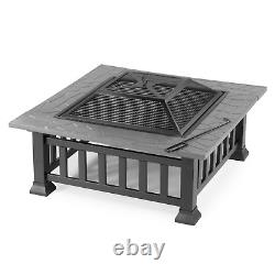 Pit de feu de barbecue carré pour jardin extérieur chauffage de patio brasero grille bol de feu poêle