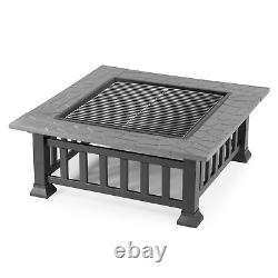 Pit de feu de barbecue carré pour jardin extérieur chauffage de patio brasero grille bol de feu poêle