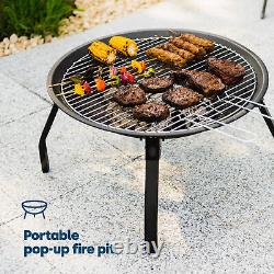 Pit de feu en acier pliable LIVIVO pour jardin, patio, camping, chauffage, barbecue, brûleur de bûches