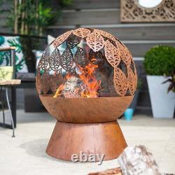 Pit de globe de feu en acier oxydé Feuilles Chauffage extérieur Rouillé 62x50 cm