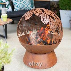 Pit de globe de feu en acier oxydé Feuilles Chauffage extérieur Rouillé 62x50 cm