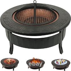 RayGar 3 en 1 Barbecue d'Extérieur Braséro Rond Poêle à Feu Chauffage de Patio + Housse