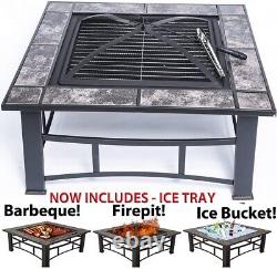 RayGar 3-en-1 Barbecue extérieur Brasero rond Poêle à feu Chauffage de terrasse + Seau à glace