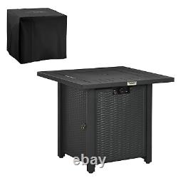 Table basse de fosse à gaz propane de style rotin avec brûleur de 40 000 BTU et housse imperméable