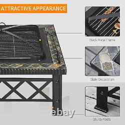 Table carrée de feu de jardin Outsunny de 76 cm avec couvercle en maille de poker et grille à bûches