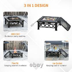 Table carrée de feu de jardin Outsunny de 76 cm avec couvercle en maille de poker et grille à bûches