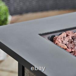 Table de chauffage extérieure au gaz pour foyer de jardin avec roches de lave et housse imperméable