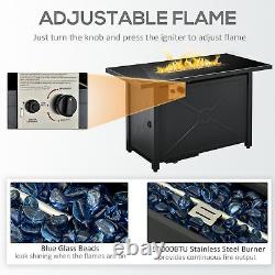 Table de fosse à feu au propane 40000 BTU avec dessus de table en verre trempé, couvercle