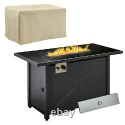 Table de fosse à feu au propane 40000 BTU avec dessus de table en verre trempé, couvercle