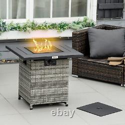 Table de fosse à gaz Outsunny avec housse de pluie, couvercle en maille et pierre de lave, 40 000 BTU