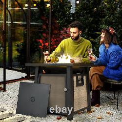 Table de fosse à gaz propane Outsunny avec couvercle, 50 000 BTU Firepit, marron