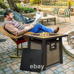 Table de fosse à gaz propane Outsunny avec couvercle, 50 000 BTU Firepit, marron