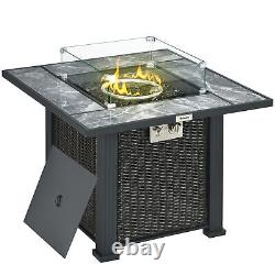 Table de fosse de feu au gaz Outsunny avec housse de pluie, pare-vent et pierre en verre, 50 000 BTU